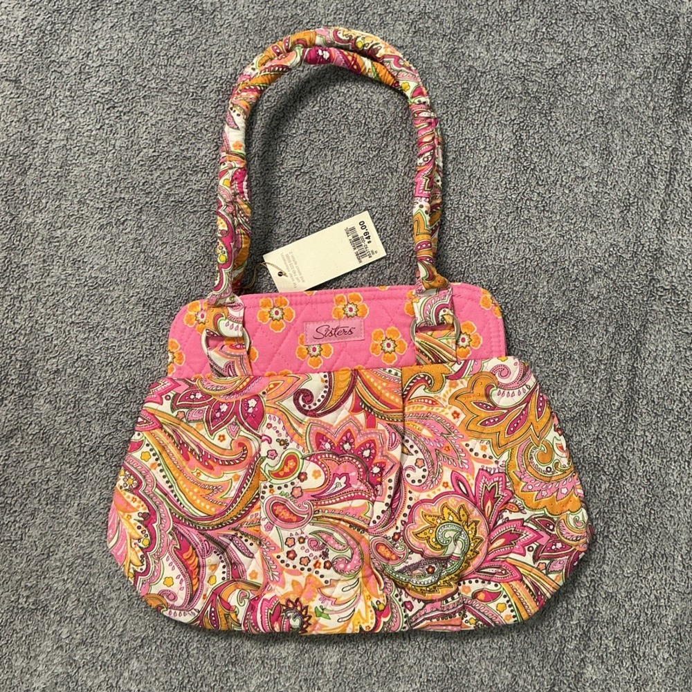 Longaberger Homestead Sisters Maddy Handbag Pink Paisley Quilted Cotton NWT